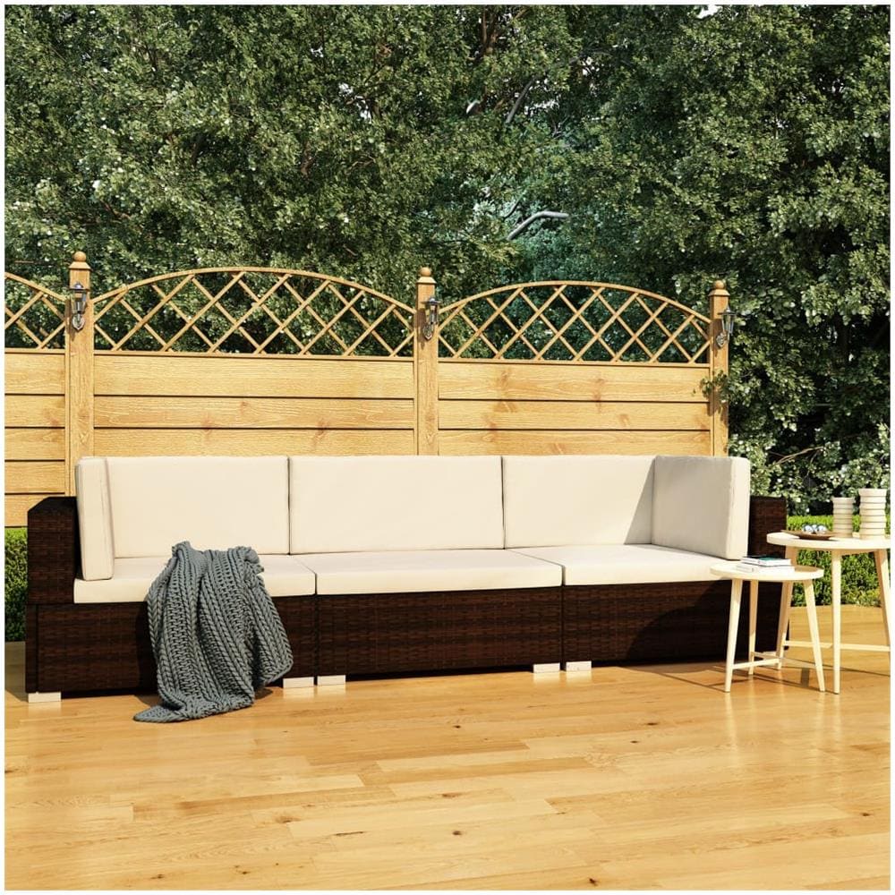 Set Divani Da Giardino 3 Pz Con Cuscini In Polyrattan Marrone - Foto 1