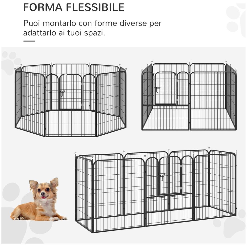 Recinto Modulare Per Cani Da Interno Ed Esterno In Metallo E Acciaio 8 Pannelli 79x100cm - Foto 2