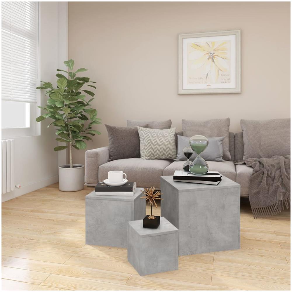 Tavolini 3 pz Grigio Cemento in Truciolato - Foto 2