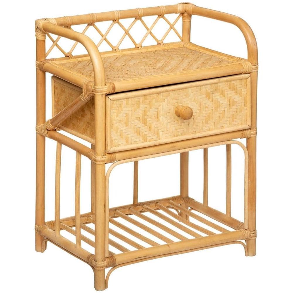 Tavolo In Rattan Per Camera Da Letto Aoni, Con Cassetto E Ripiano - Foto 2