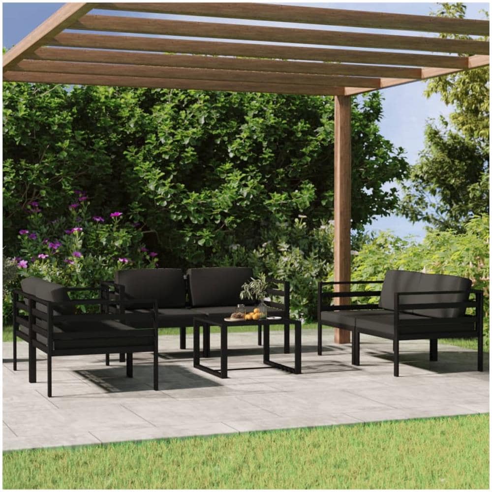 Set Divani Da Giardino 7 Pz Con Cuscini In Alluminio Antracite - Foto 1