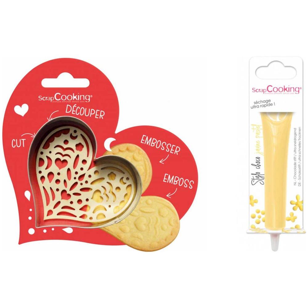 Kit Biscotti Con Cuore In Rilievo + Penna Al Cioccolato Giallo Pastello - Foto 1