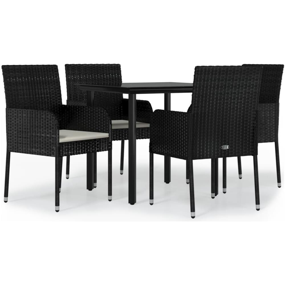 Set Da Pranzo Da Giardino 5 Pz Nero Con Cuscini In Polyrattan - Foto 2
