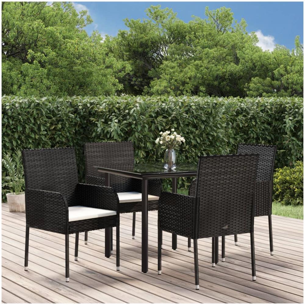 Set Da Pranzo Da Giardino 5 Pz Nero Con Cuscini In Polyrattan - Foto 1