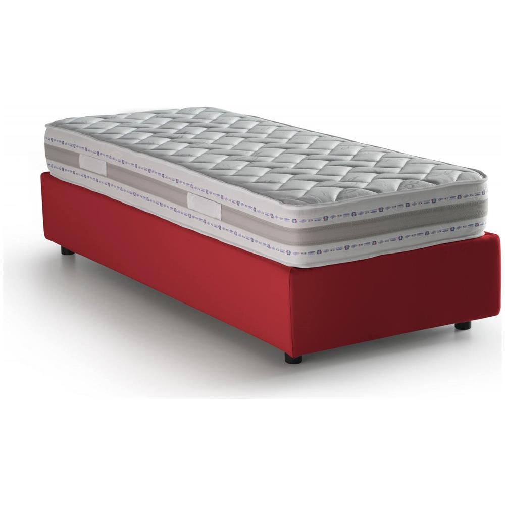 Letto Singolo Valentina, Letto Contenitore Con Rivestimento In Tessuto, 100% Made In Italy, Apertura Frontale, Con Materasso Cm 90x200 Incluso, Rosso - Foto 2