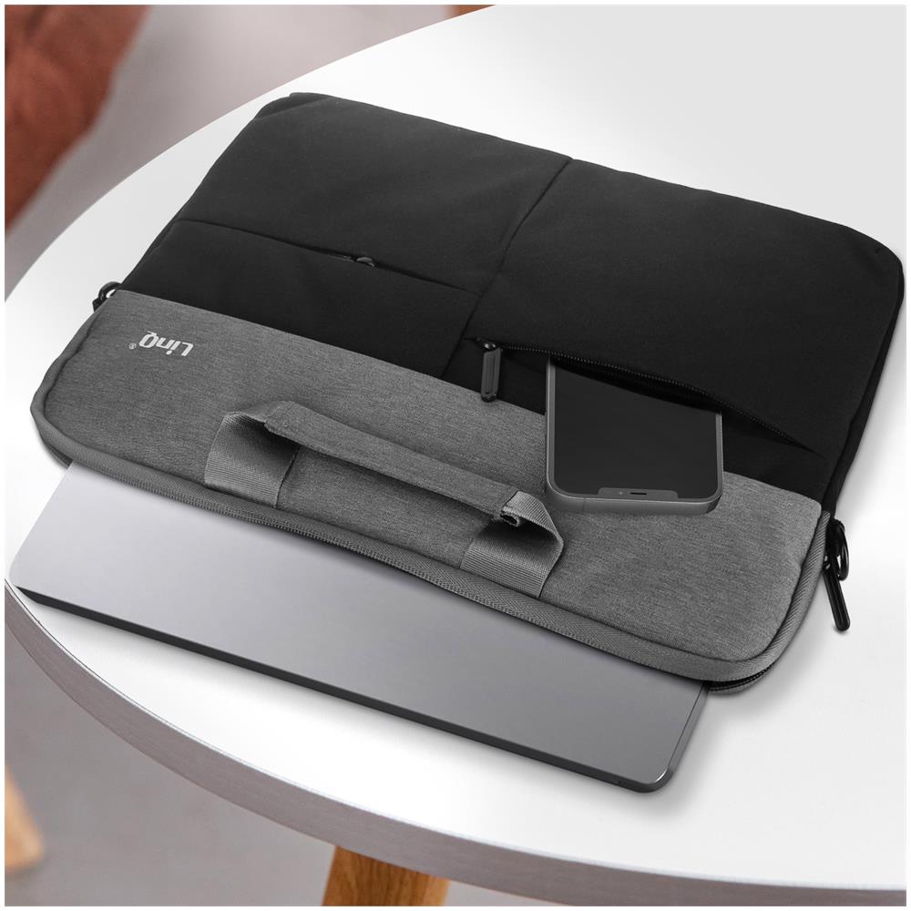 Borsa Per Laptop Da 13,3 A 14 Pollici Impermeabile Con Tracolla Linq Nera Grigia - Foto 5