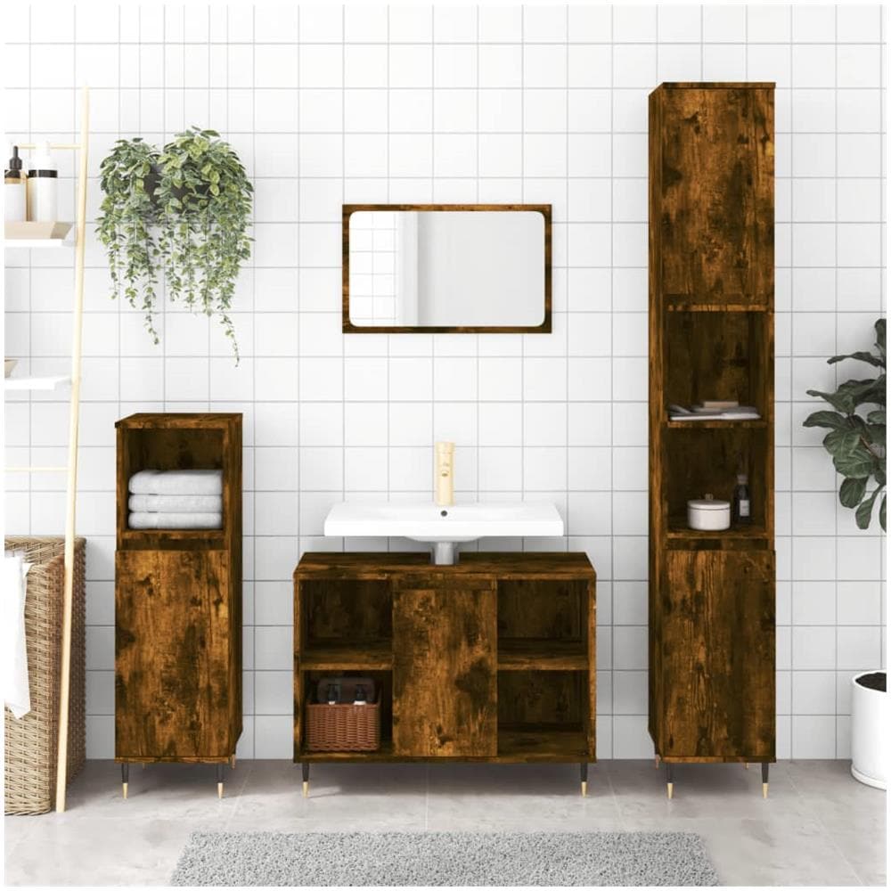 Armadietto Bagno Rovere Fumo 30x30x100 Cm In Legno Multistrato - Foto 1
