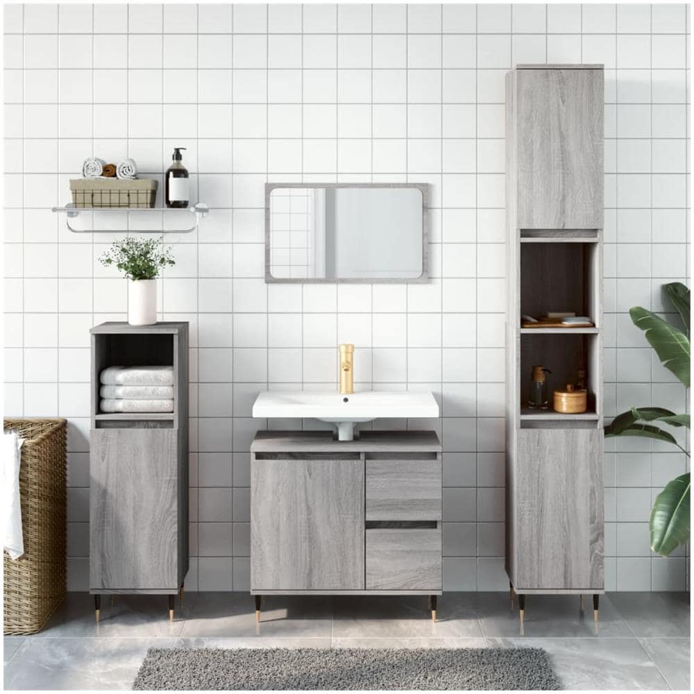 Armadietto Bagno Grigio Sonoma 30x30x190cm In Legno Multistrato - Foto 1
