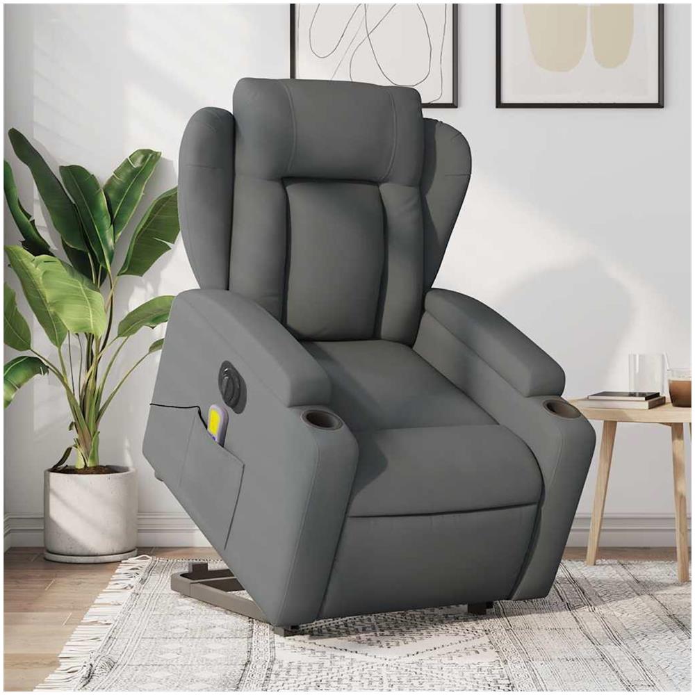 Poltrona Alzapersona Massaggi Elettrica Grigio Scuro Tessuto - Foto 2