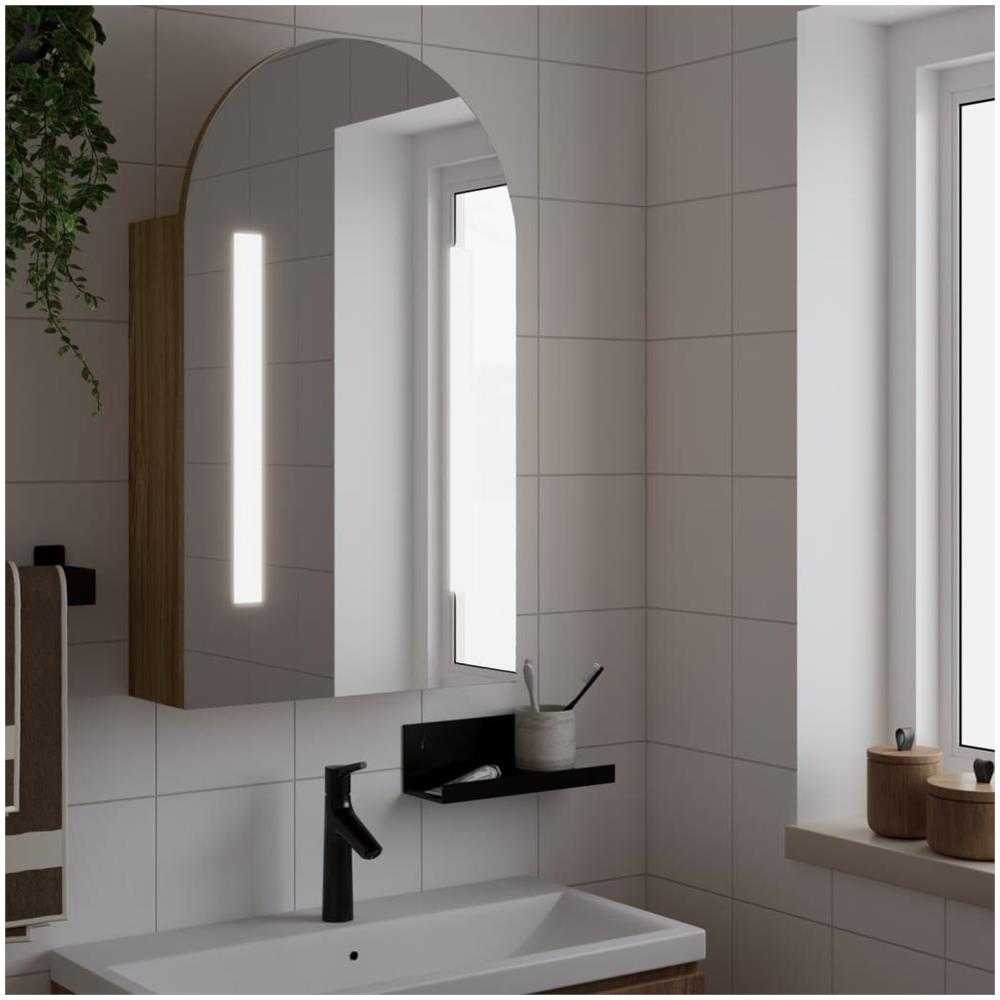 Armadietto Bagno con Specchio e LED ad Arco Rovere 42x13x70 cm - Foto 2