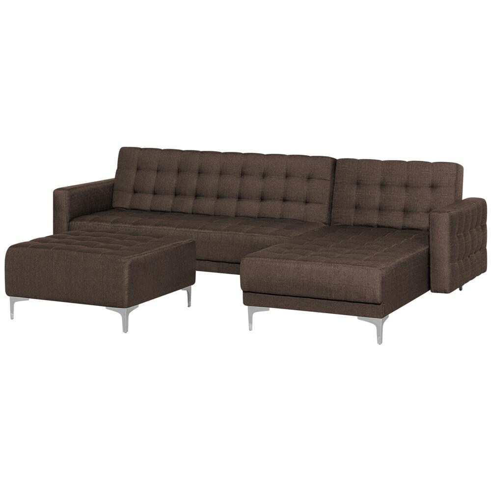 Divano Angolare Con Ottomana Aberdeen Marrone Scuro Tessuto Sinistra - Foto 2