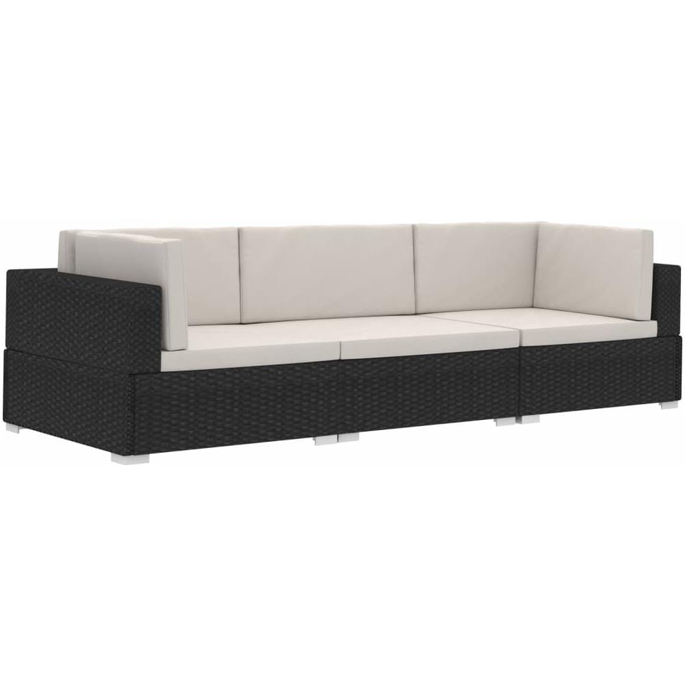 Set Divani Da Giardino 3 Pz Con Cuscini In Polyrattan Nero - Foto 2