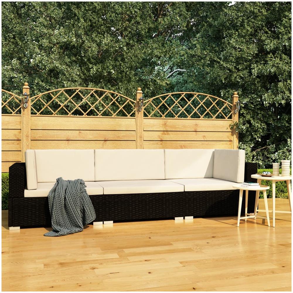 Set Divani Da Giardino 3 Pz Con Cuscini In Polyrattan Nero - Foto 1