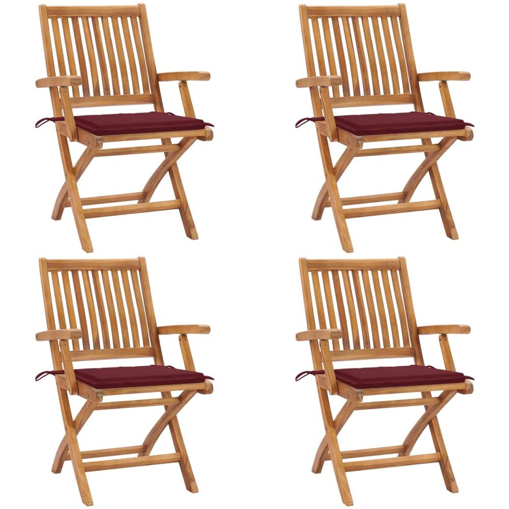 Sedie da Giardino Pieghevoli con Cuscini 4 pz Massello di Teak - Foto 1