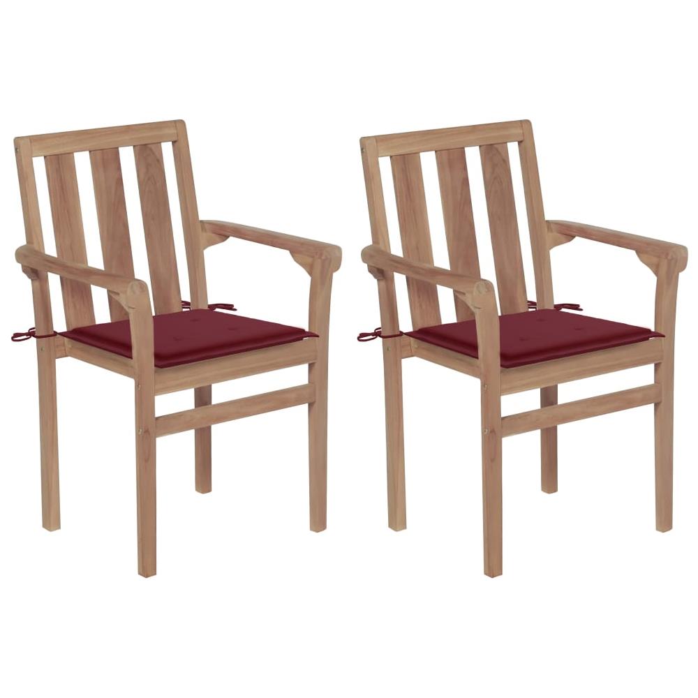 Sedie da Giardino 2 pz con Cuscini Rosso Vino Massello di Teak - Foto 1
