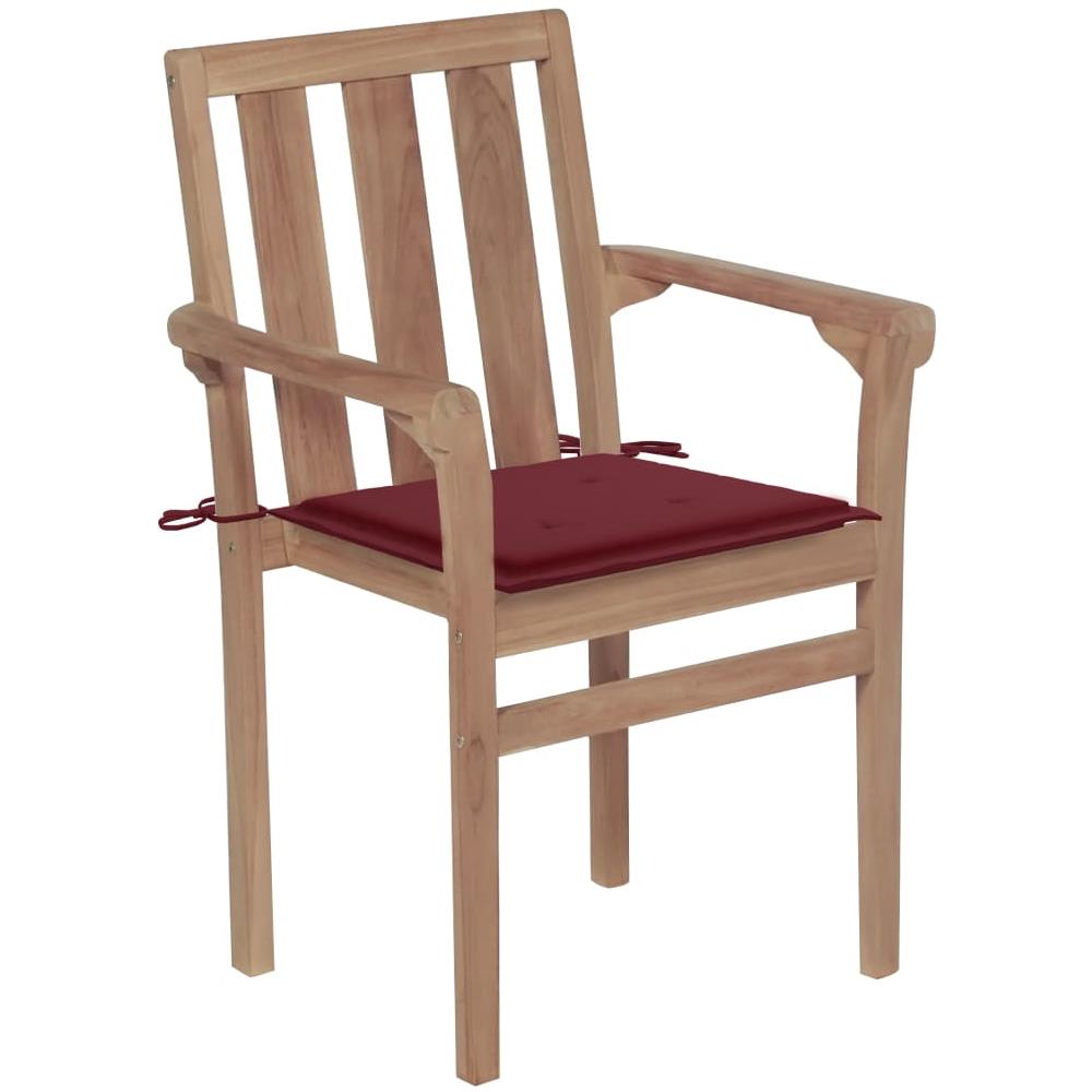 Sedie da Giardino 2 pz con Cuscini Rosso Vino Massello di Teak - Foto 3