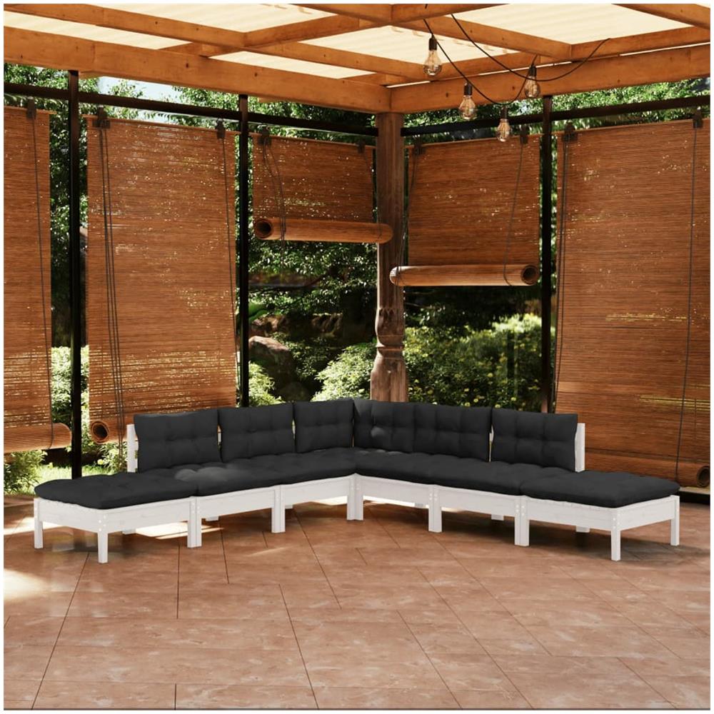Set Divani da Giardino 7 pz con Cuscini Bianchi Legno di Pino - Foto 1