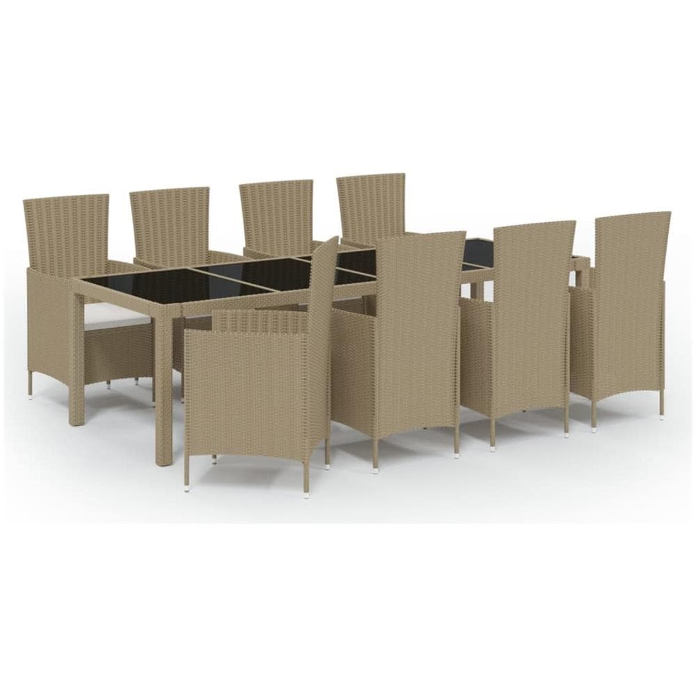Set Da Pranzo Da Giardino 9 Pz Con Cuscini In Polyrattan Beige - Foto 2