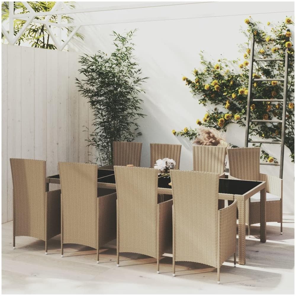 Set Da Pranzo Da Giardino 9 Pz Con Cuscini In Polyrattan Beige - Foto 1