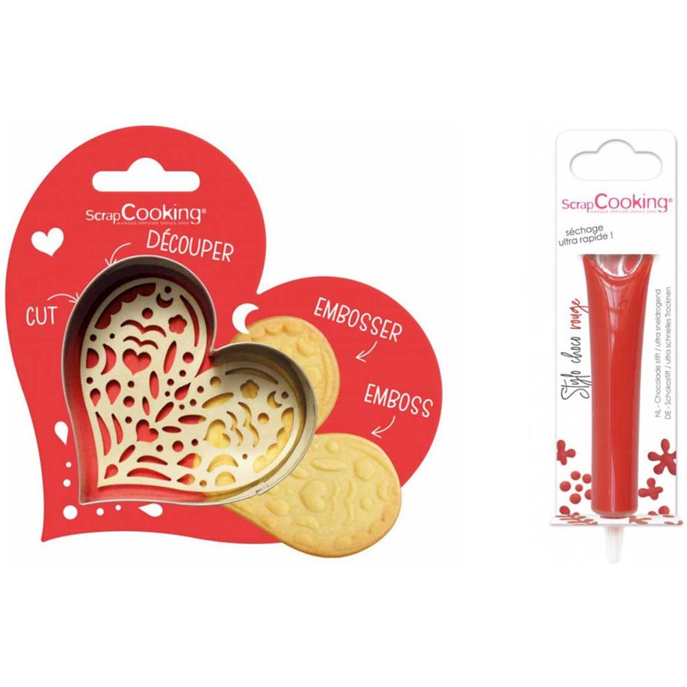 Kit Biscotti Con Cuore In Rilievo + Penna Di Cioccolato Rosso - Foto 1