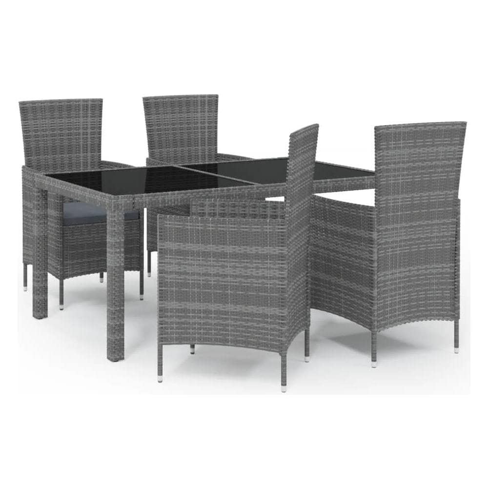 Set Da Pranzo Da Giardino 5 Pz Con Cuscini In Polyrattan Grigio - Foto 2