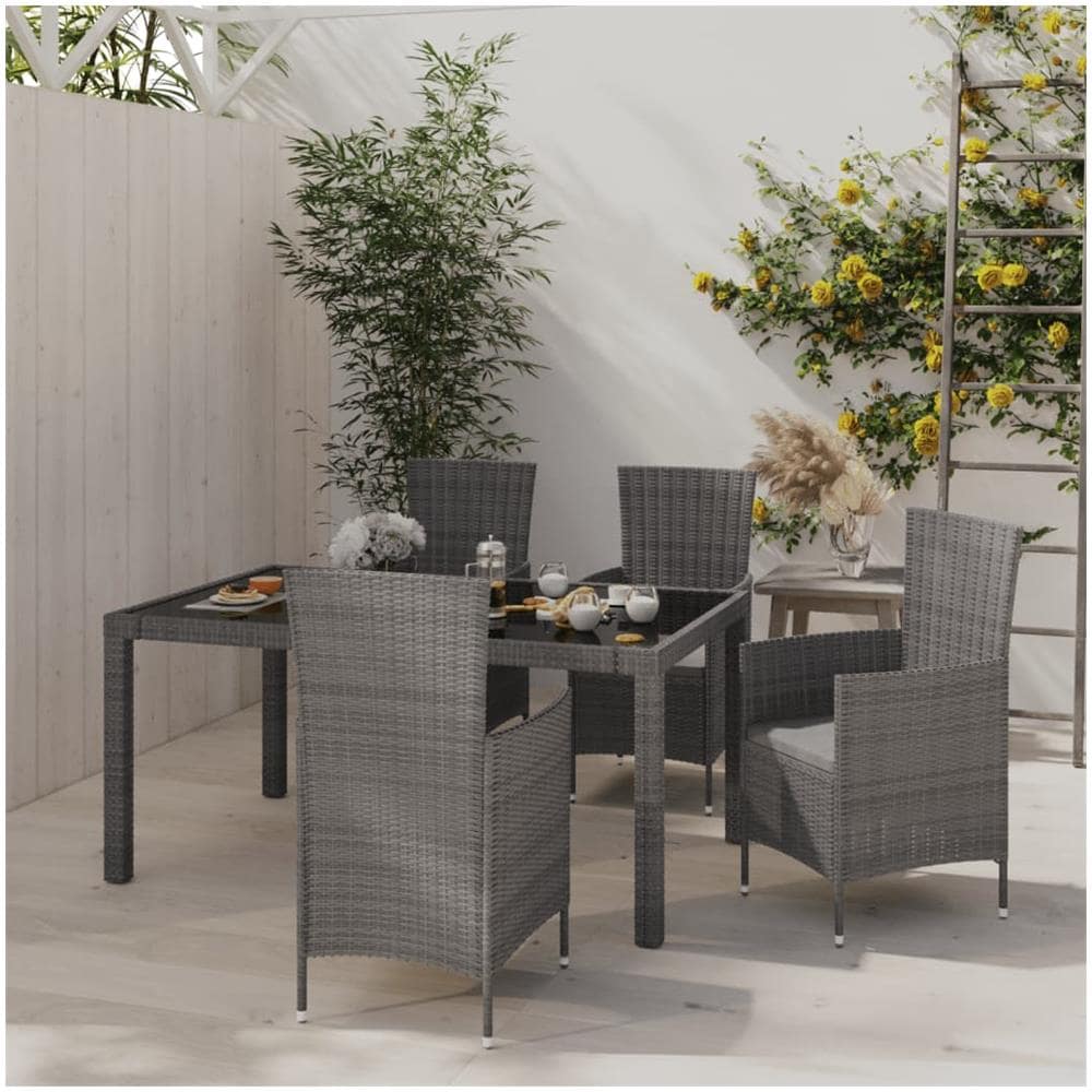 Set Da Pranzo Da Giardino 5 Pz Con Cuscini In Polyrattan Grigio - Foto 1