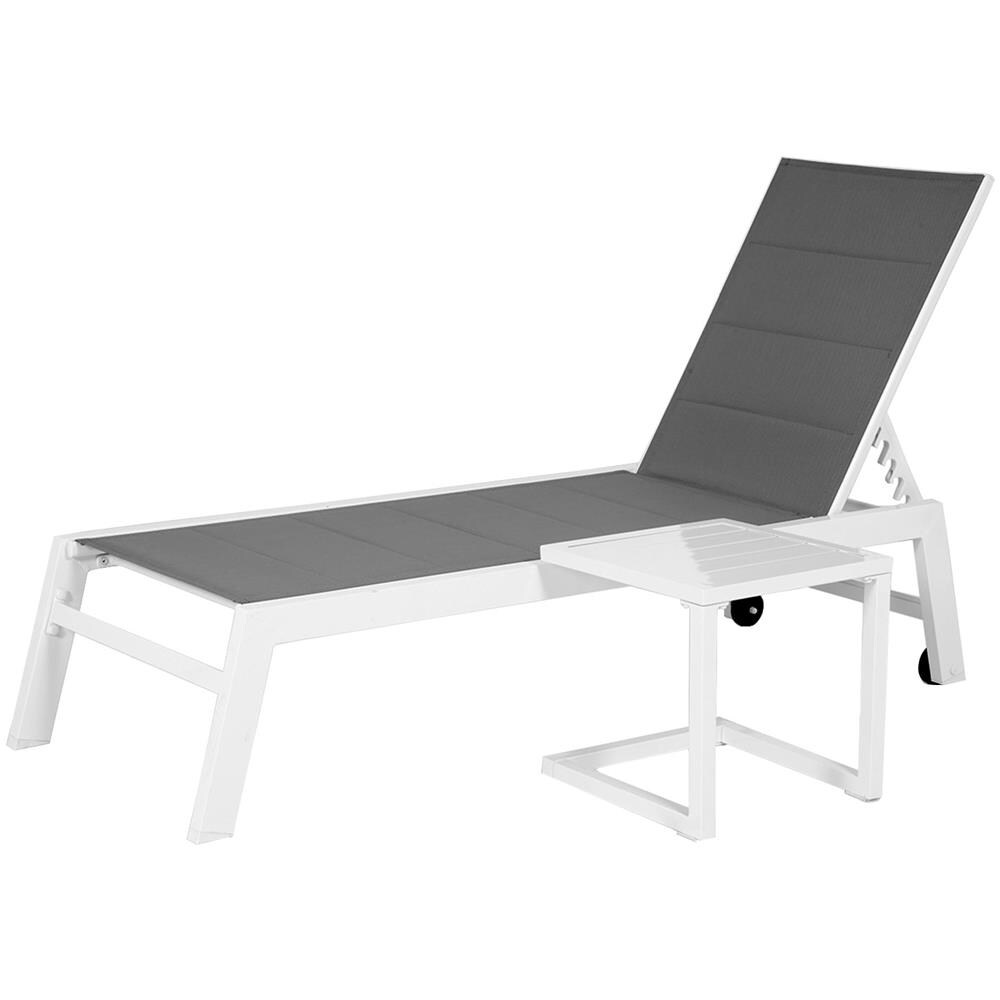 Set Di Lettino E Tavolino Barbados In Textilene Grigio - Alluminio Bianco - Foto 1
