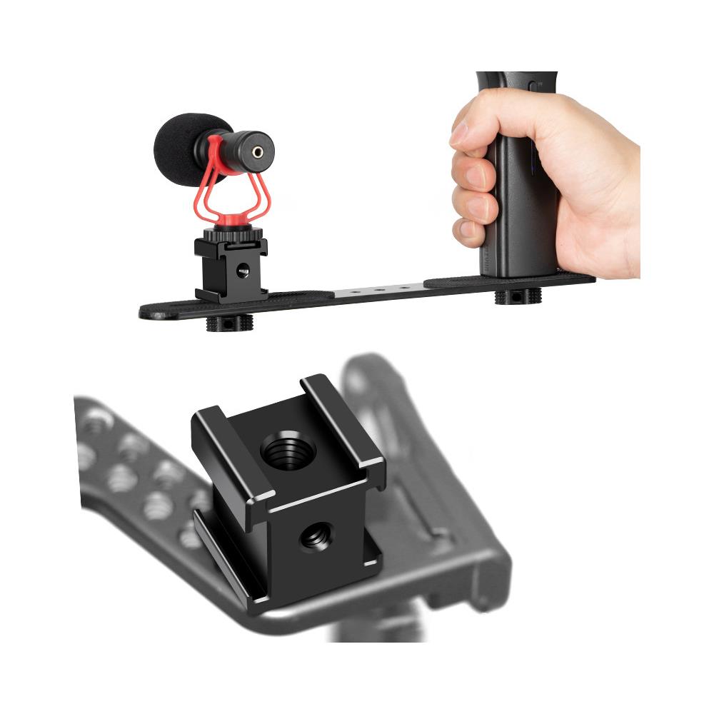 Adattatore Hot Shoe Per Fotocamera Con Base Hot Shoe A Tre Teste Black - Foto 2