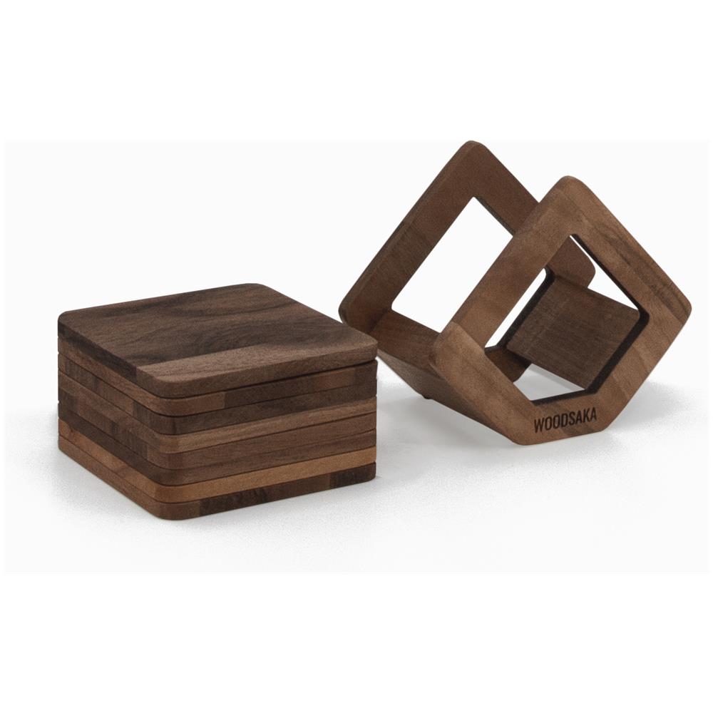 Set Di Sottobicchieri In Noce Con Supporto - 8 Pezzi - Foto 2