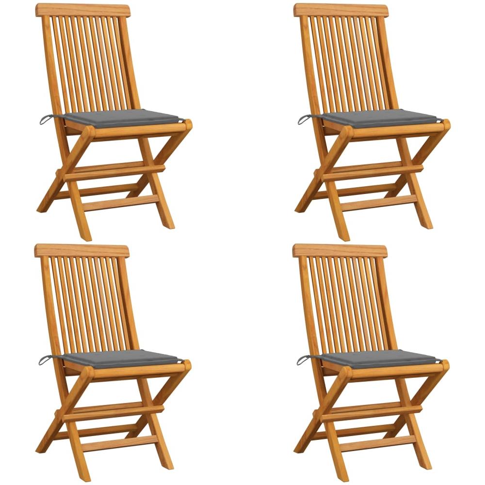 Sedie Da Giardino Con Cuscini Grigi 4 Pz Massello Di Teak - Foto 1