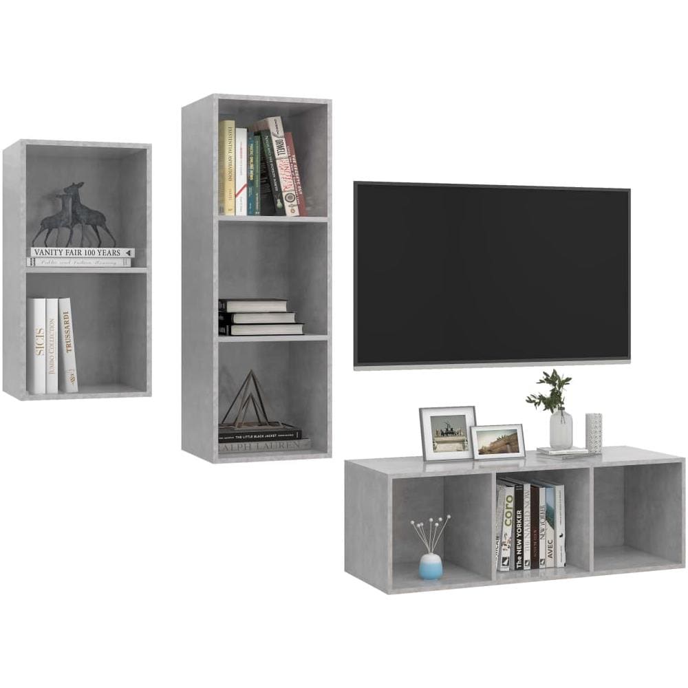 Set Mobili TV 3 pz Grigio Cemento in Legno Multistrato - Foto 2