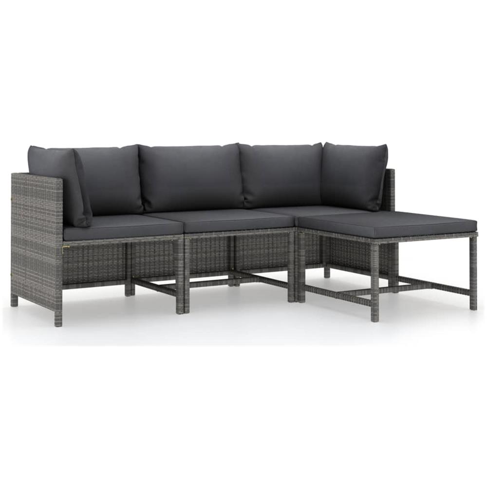 Set Divani Da Giardino 4 Pz Con Cuscini In Polyrattan Grigio - Foto 1