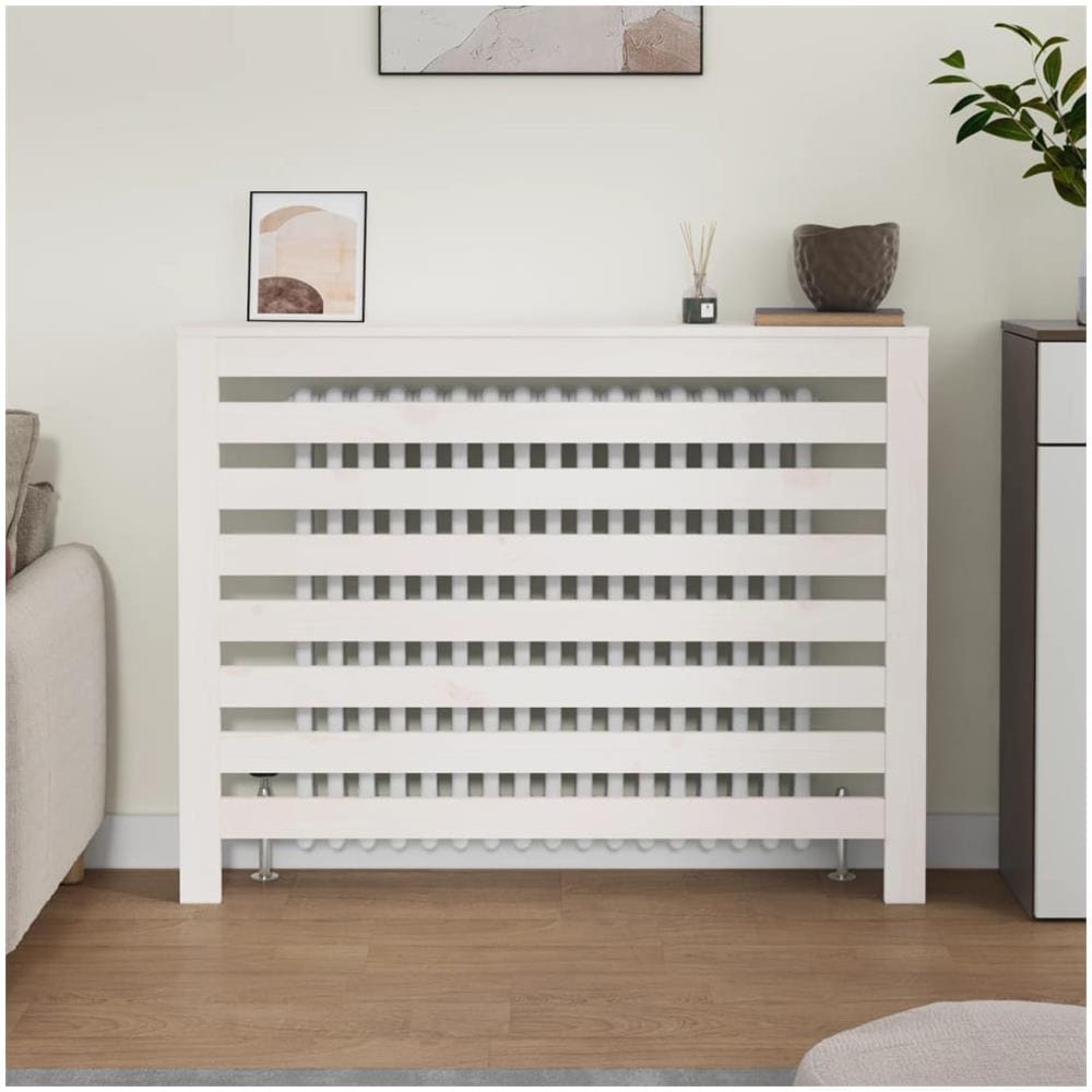 Copertura Termosifone Bianca 108,5x19x84 Cm Legno Massello Pino - Foto 5