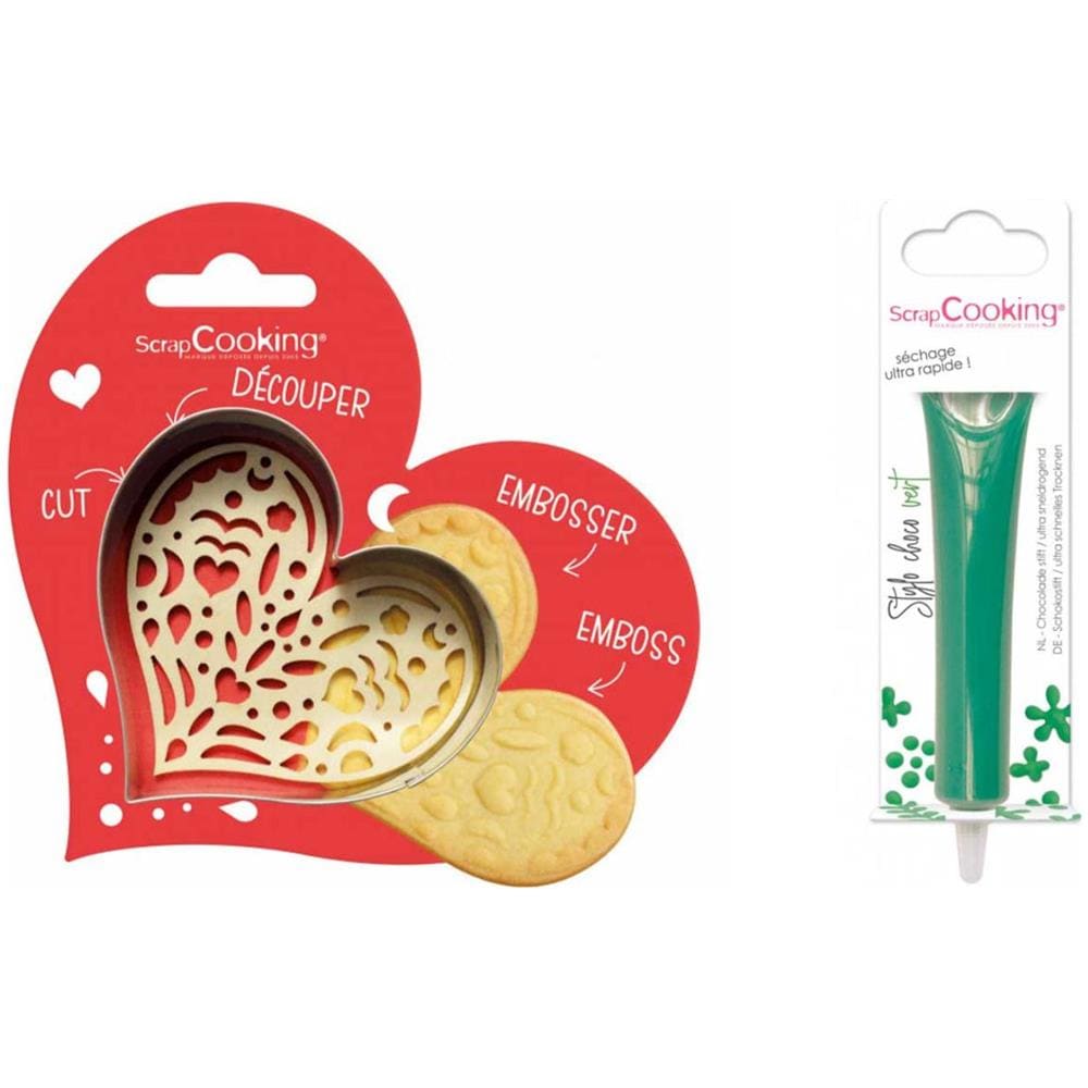Kit Biscotti Con Cuore In Rilievo + Penna Al Cioccolato Verde - Foto 1