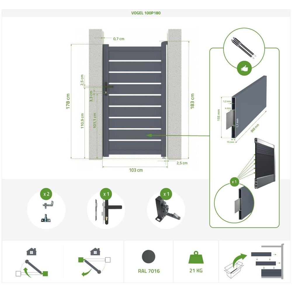 Pacchetto Vogel Cancello Scorrevole 400c180 + Cancello Pedonale 100p180 - Foto 8