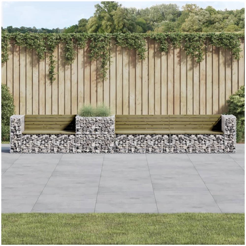 Panca Da Giardino Con Cesto Gabbione Legno Impregnato Di Pino - Foto 1