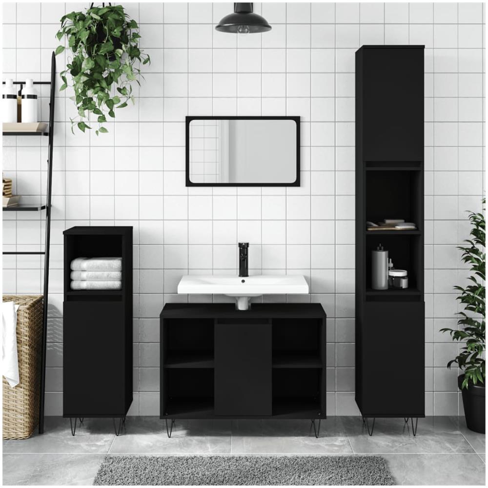 Armadietto Da Bagno Nero 30x30x100 Cm In Legno Multistrato - Foto 1