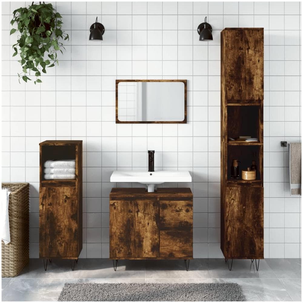 Armadietto Bagno Rovere Fumo 30x30x190 Cm In Legno Multistrato - Foto 1
