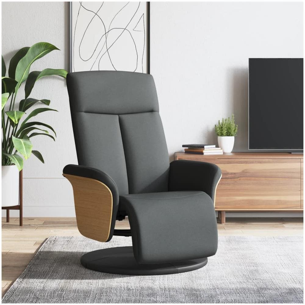 Poltrona Reclinabile Con Poggiapiedi Grigio Scuro In Tessuto - Foto 1