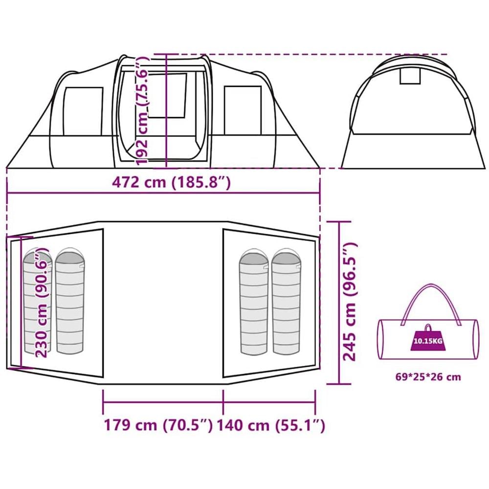 Tenda da Campeggio a Tunnel per 4 Persone Blu Impermeabile - Foto 10
