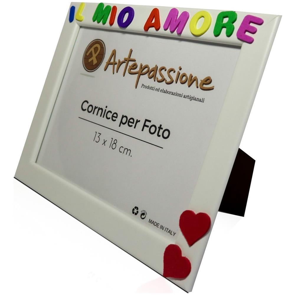 Ideale per regalo e ricordo. Cornici per foto in legno con la scritta Un Bel Ricordo e decorate con cuoricini da appoggiare o appendere misura 13x18 cm Bianca