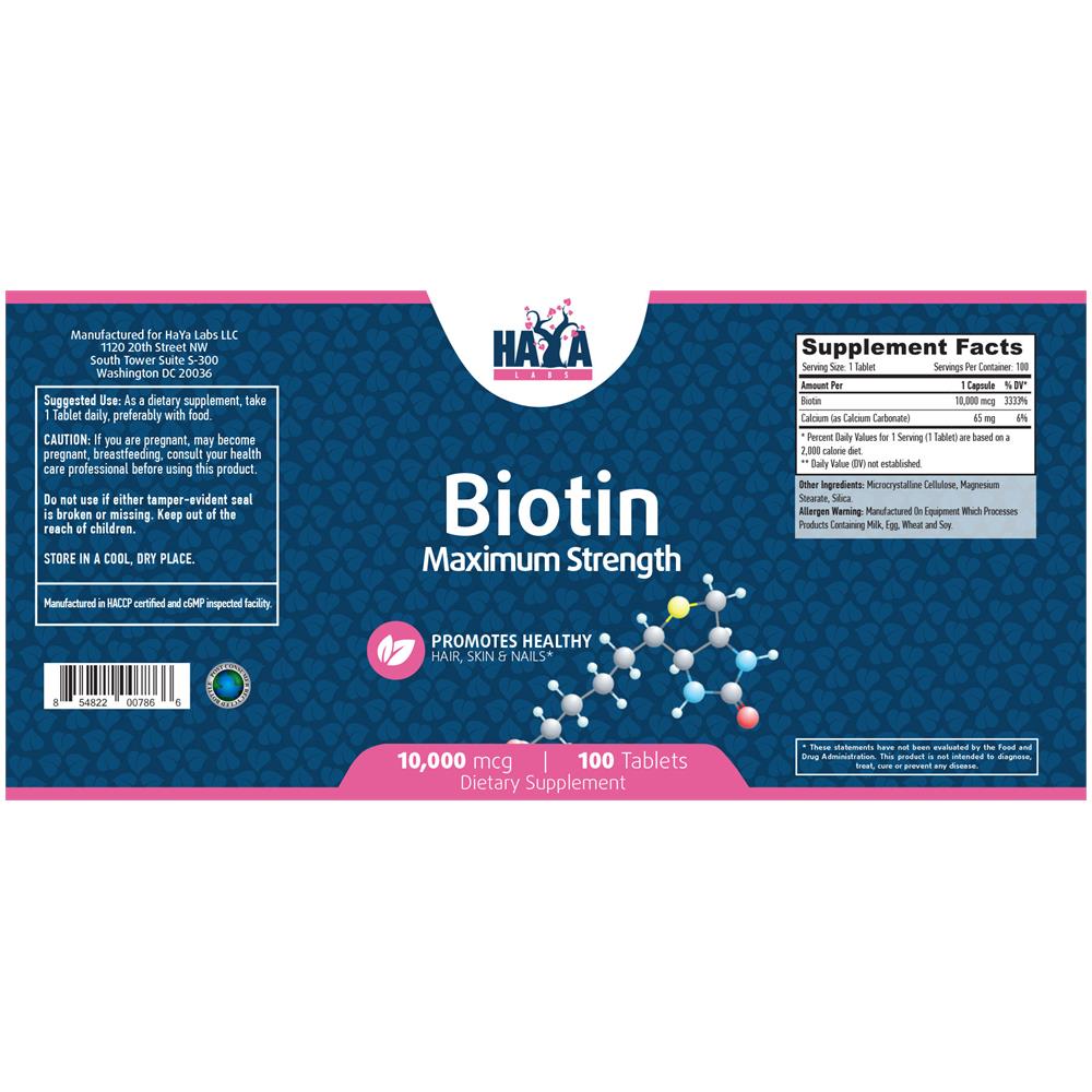 Biotin Maximum Strength 10,000 Mcg. - 100 Tabs - Biotina Concentrata - Foto 2
