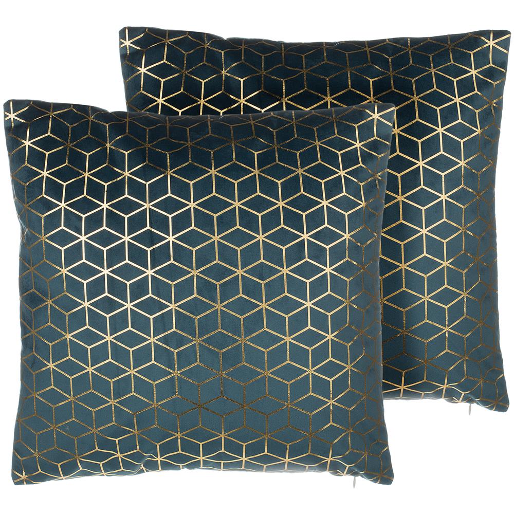 Set Di 2 Cuscini In Velluto Motivo Geometrico Blu 45 X 45 Cm Celosia - Foto 1