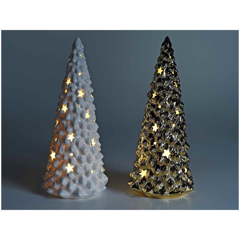 Set 2 Alberi Di Natale Luminosi Da Tavolo In Ceramica Alberelli Di Natale Da Appoggiare Decorazione Natalizia Per Casa E Negozio Idea Regalo - Foto 2