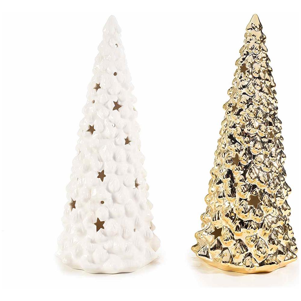 Set 2 Alberi Di Natale Luminosi Da Tavolo In Ceramica Alberelli Di Natale Da Appoggiare Decorazione Natalizia Per Casa E Negozio Idea Regalo - Foto 4
