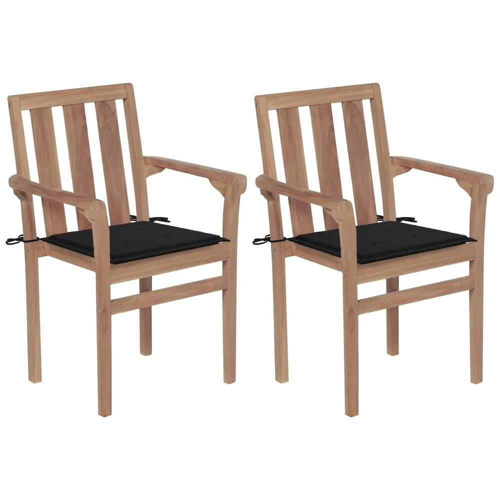Sedie da Giardino 2 pz con Cuscini Neri Massello di Teak - Foto 1
