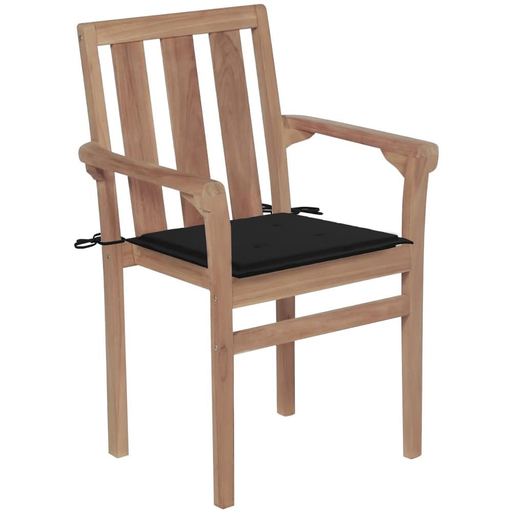 Sedie da Giardino 2 pz con Cuscini Neri Massello di Teak - Foto 3
