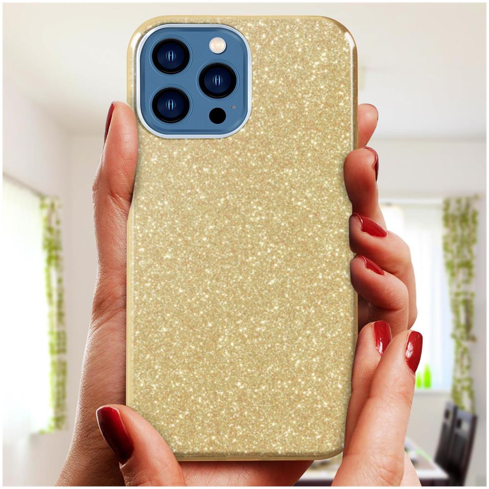 Cover Iphone 13 Pro Max Silicone Semi-rigido Con Paillette Amovibili Oro - Foto 2