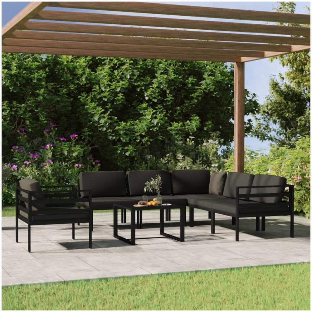 Set Divani Da Giardino 7 Pz Con Cuscini In Alluminio Antracite - Foto 1