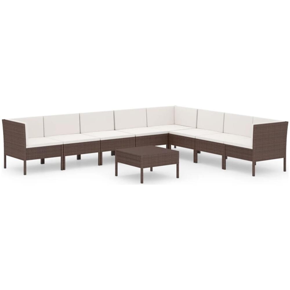 Set Divani Da Giardino 9 Pz Con Cuscini In Polyrattan Marrone - Foto 2